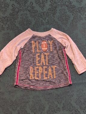 Mud Pie Gray "Play Eat Repeat" Long-Sleeve Tee